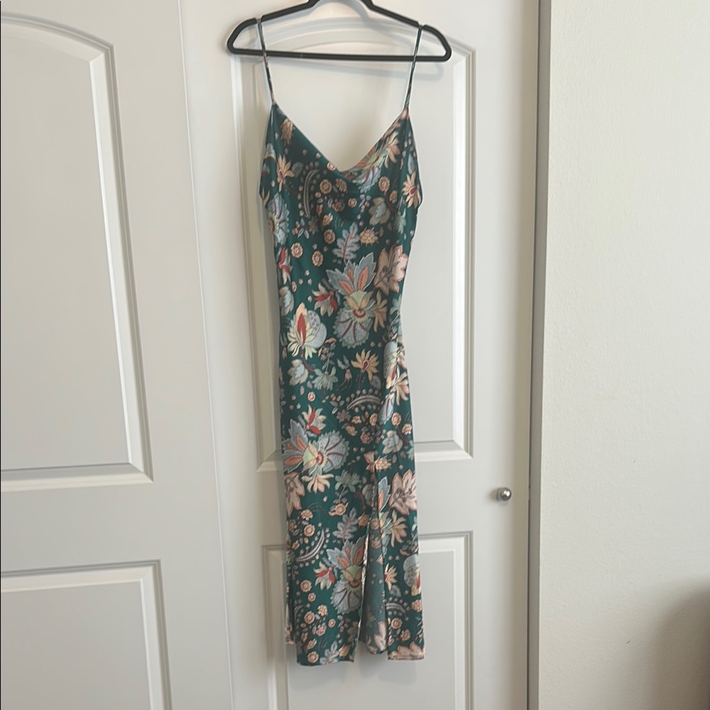 Paper Heart Floral Green Satin Slip